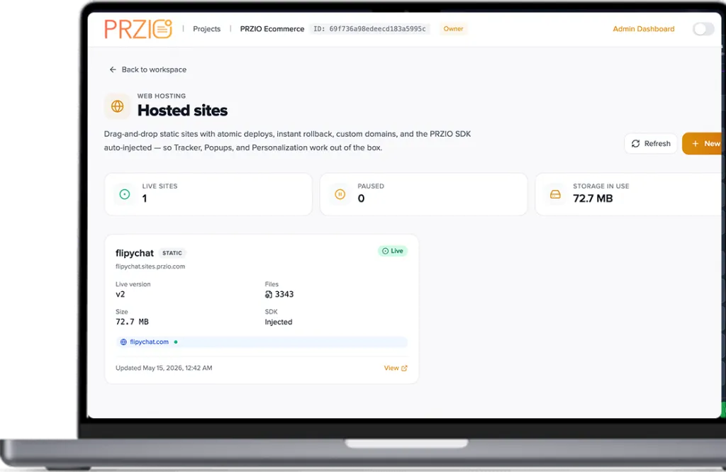 PRZIO free web hosting dashboard