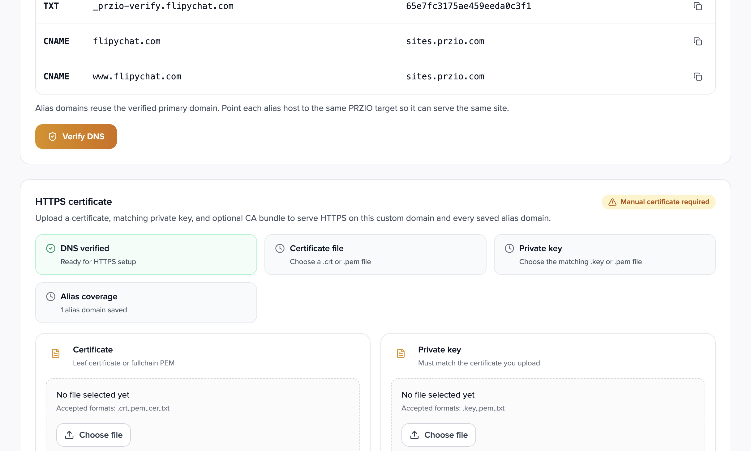 HTTPS certificate upload