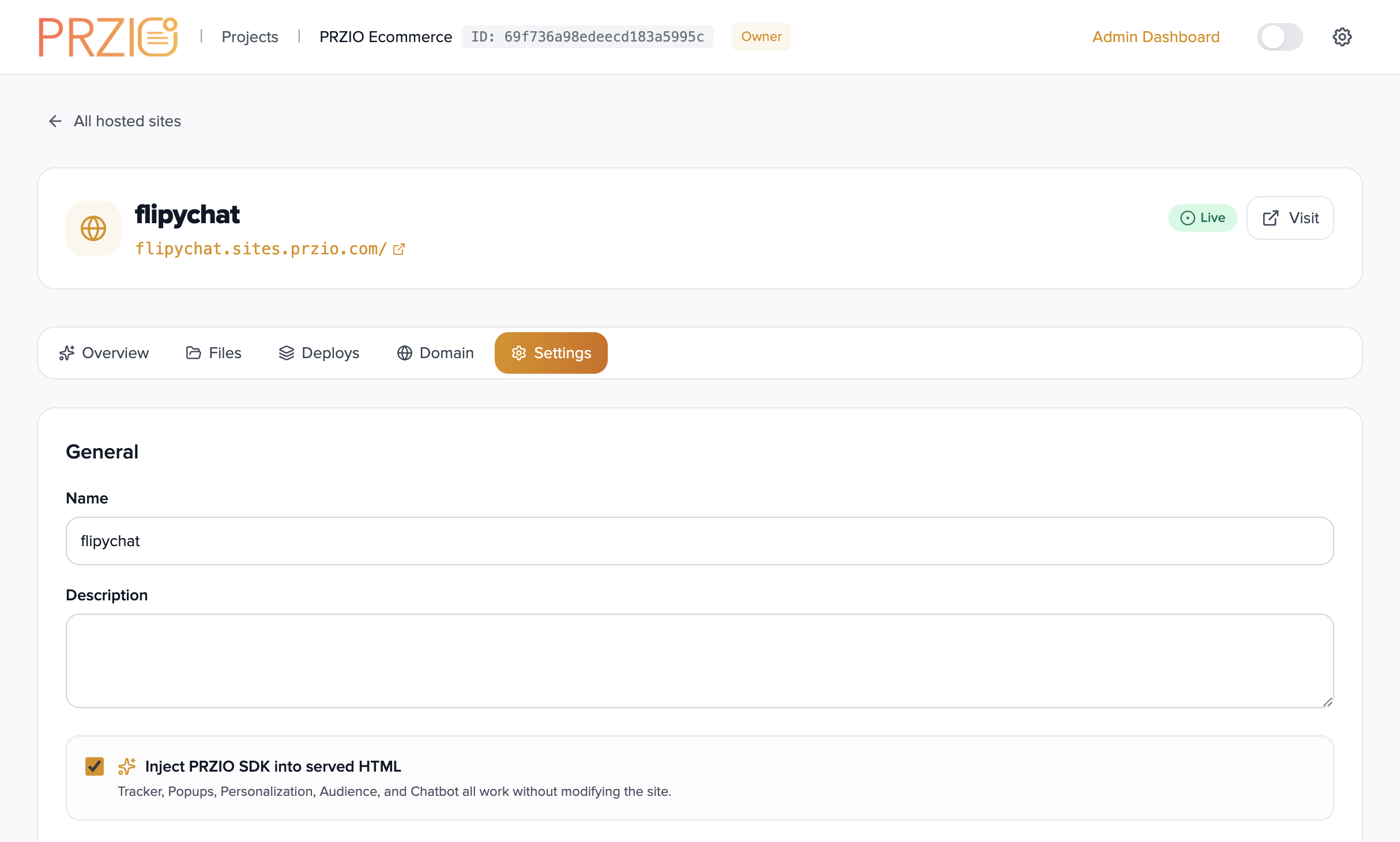 Inject PRZIO SDK toggle