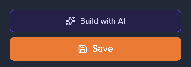 Screenshot: Save and Build with AI buttons in the editor sidebar