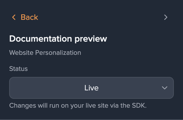 Screenshot: activity status dropdown set to Live with SDK note
