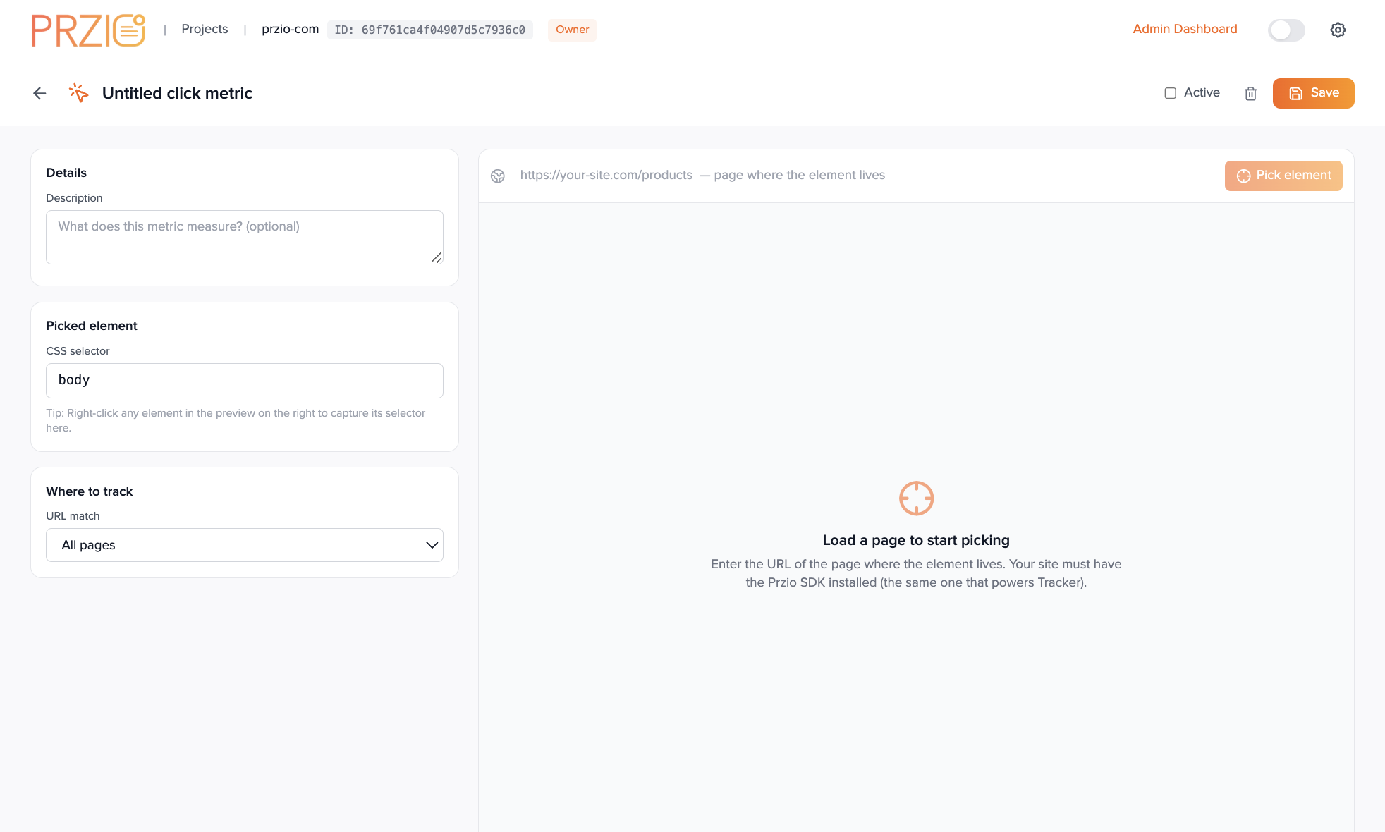 Click metric picker