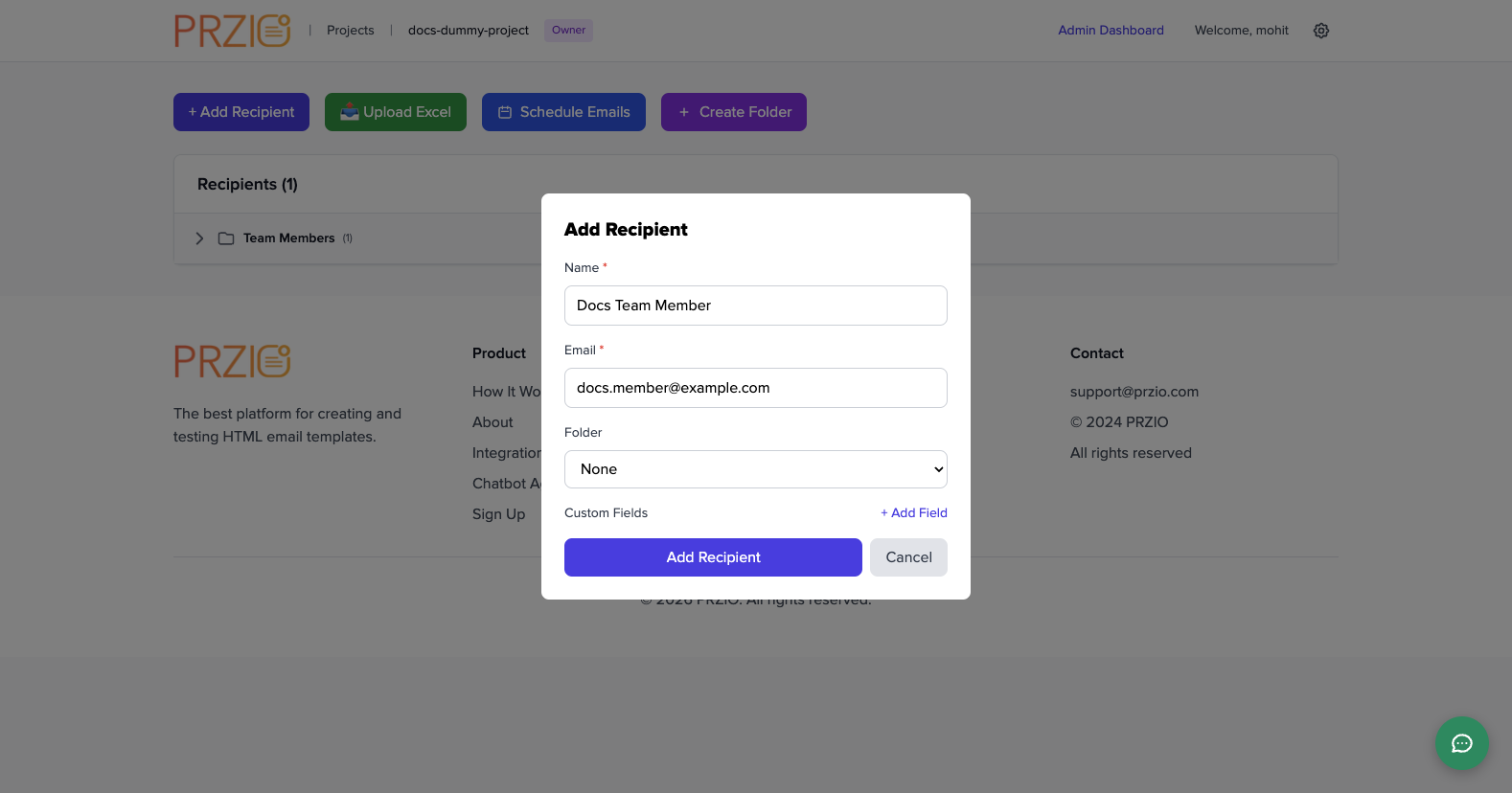Add member form filled