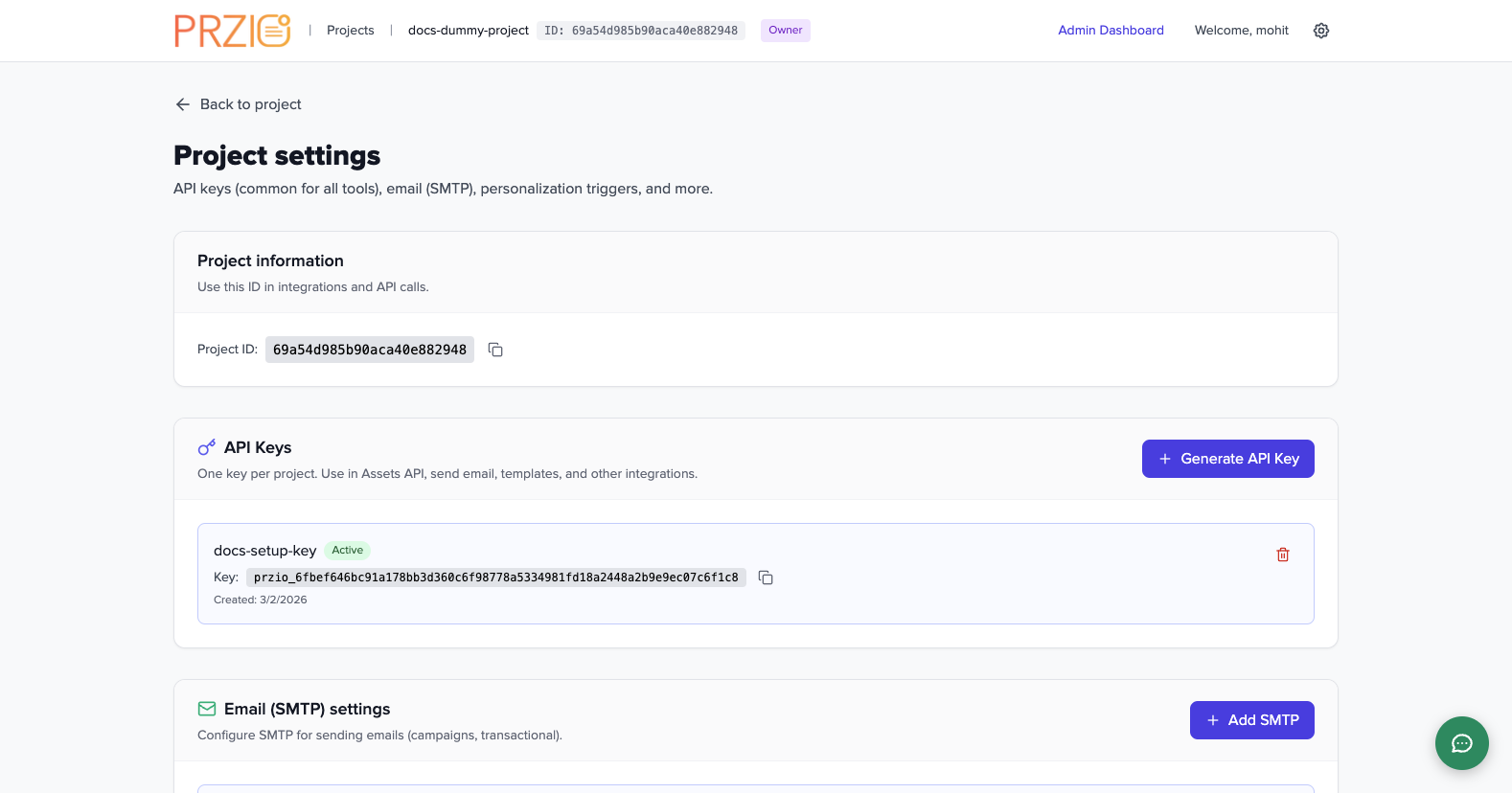 Generated API key in list