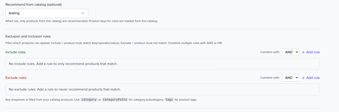 Include and exclude rules and limits in the activity editor